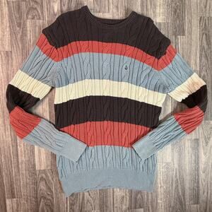 Volcom Multicolor Striped Cable Knit Crew Sweater — Preowned Women’s